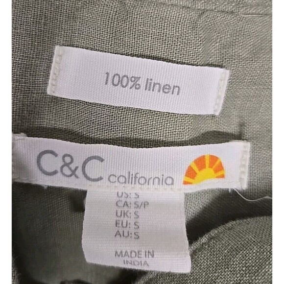 C&C California 100% Linen Dress Pockets Olive Green Women’s Size S - Picture 5 of 8